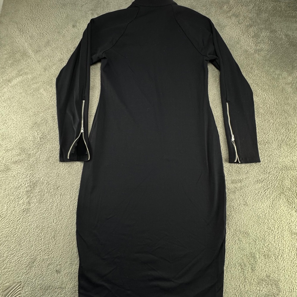 Bebe Bodycon Dress Womens XL Black Excellent Floral Zip Neck Long Sleeve Midi - Picture 3 of 11